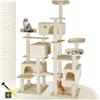 tectake® Albero Tiragraffi per Gatti con 4 Piattaforme, 4 Casette Accoglienti, Tiragraffi Gatto con Diversi Piani di Gioco, 2 Piastre di Base, Colonne in Sisal - Beige