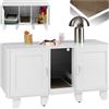 tectake® Mobile lettiera gatto chiusa a due ante, ingresso centrale, tappetino tiragraffi, mobiletto lettiera gatto, armadietto per lettiera gatti, ante magnetiche - 120 x 52 x 65 cm - Bianco