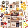 Kinderplay Cucina per bambini grande con luce e suono, cucina realistica dai 3 anni in su, rubinetto, vapore, fornello per uova e accessori da 88 pezzi, plastica con lavagnetta e lavatrice
