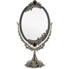 JUXYES Specchio da tavolo in metallo antico decorativo per il trucco con supporto, specchio cosmetico vintage girevole su entrambi i lati con cornice, specchio ovale da scrivania retrò per bagno
