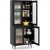 RELAX4LIFE Dispensa Cucina, Credenza Autonoma con Ante Traslucide & Ripiano Regolabile, Armadio Alto Moderno per Soggiorno, Sala da Pranzo, Ufficio a Casa, 80 x 40 x 178,5 CM, Nero/Bianco (NERO)