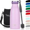Milu - Thermo in acciaio inox da 350/500/750/1000ml/1,5L borraccia termica, a prova di perdite, a doppia parete, adatta per bevande gassate, con spazzola per la pulizia (Lilac, 350ml)