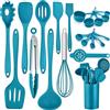 HaWare Utensili da cucina, set di 21 utensili da cucina in silicone, resistenti al calore, pentole con porta utensili, set da cucina antiaderente per cucinare, lavabile in lavastoviglie, colore: blu