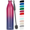 Milu - Thermo in acciaio inox da 350/500/750/1000ml/1,5L borraccia termica, a prova di perdite, a doppia parete, adatta per bevande gassate, con spazzola per la pulizia (Blu Bacca, 1500ml)