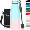 Milu - Thermo in acciaio inox da 350/500/750/1000ml/1,5L borraccia termica, a prova di perdite, a doppia parete, adatta per bevande gassate, con spazzola per la pulizia (Rosa Menta, 350ml)