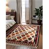 Hanse Home Afghan Kelim Kian - Tappeto tradizionale colorato, tessuto a mano, lana e cotone, stile afgano, orientale, con frange, per soggiorno, camera da letto, crema, 160 x 230 cm