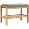 BAKAJI Panca Scarpiera Portascarpe Ingresso Casa con Ripiano Porta Scarpe in Legno di Bambù Panchina con Cuscino Imbottito in Tessuto grigio Dimensione 60 x 32 x 44 cm