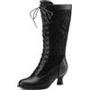 COOLCEPT Donna Vintage 70s Victorian Stivali Al Ginocchio Costume Stivali Cordoncino Lace-Black Numero 43