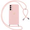 Oelrstfe Cover per Samsung Galaxy A14 5G/4G con Cordino,Custodia Silicone Morbido Sottile con Motivo Cuore e Collana Laccio Tracolla,Antiurto Antigraffio Corda Collo Regolabile Protettiva Case,Rosa