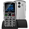artfone A400 4G Telefono Cellulare per anziani |Dual SIM, tasto SOS, base di ricarica, fotocamera, chiamata rapida|Cellulare semplice con display a colori da 2,4, Menù italiano, grandi tasti |Argento
