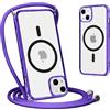 Yoedge Magnetica Cover per iPhone 13 Mini con Cordino 5,4, Compatibile con Magsafe,Traslucida Opaca Ultra Sottile Silicone TPU Antiurto Custodia con Collana Laccio Tracolla per iPhone 13 Mini, Viola