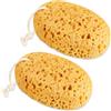 SREBIWO 2 spugne da bagno naturali con cordoncino, 15,5 cm, per doccia e bagno, spugna naturale a nido d'ape, accessori da doccia