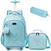 Egchescebo Zaino Trolley Scuola Elementare Cordata Bambina con Ruote Regoli da Viaggio Carrello Porta per La Bimba Ragazza Seven Media Asilo Bambino Stitch Superiori Ragazza Rotelle 17 3pcs Blu