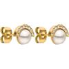 Purelei Halo - Orecchini a perno con zirconi a semicerchio, in acciaio inox placcato oro 18 carati, eleganti gioielli di perle da donna - 6 mm Seashell - oro/argento/oro rosa, normale, Acciaio