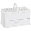 DONREGALOWEB Scatola da Cucito Grande in Legno Traforato Colore Bianco con 3 cassetti, 30 x 17 x 23 cm
