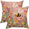 Generic Set di 2 federe decorative per cuscini con api e fiori di pesca, decorazione per la casa, divano, letto, 45,7 x 45,7 cm