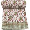YUVANCRAFTS Copriletto con stampa indiana Kantha, per letto queen size, stile Kantha, copriletto, in cotone, stile bohémien kantha (verde e rosso, matrimoniale, 228 x 152 cm)