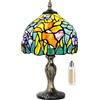 MIAOKE Lampada da tavolo Stained Glass Lamp in vetro colorato con perline di cristallo, da tavolo fatta a mano, lampada comodino, lampada notte, regali artigianali antichi per amanti dell'arte (Begonia)