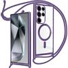 Oelrstfe Cover Trasparente con Cordino per Samsung Galaxy S24 Ultra con Magnetico, Custodia Sottile Morbido Silicone con Laccio Collana Tracolla Regolabile Antiurto Case con Collana - Viola