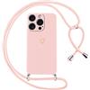 Oelrstfe Cover per iPhone 16 Pro con Cordino,Custodia Silicone Morbido Sottile con Motivo Cuore e Collana Laccio Tracolla,Antiurto Antigraffio Corda Collo Regolabile Protettiva Case,Rosa