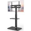 AX WABER Supporto universale per TV da pavimento con supporto girevole a 70 gradi, altezza regolabile a 9 livelli e design salvaspazio per la maggior parte dei televisori LCD, LED OLED da 27 a 65 pollici, un
