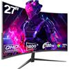 Gawfolk Monitor Gaming Curvo 27 Pollici QHD 2560x1440 165Hz Curva 1800R FreeSync Tecnologia Eye-Care HDMI/DP