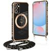 Pnakqil per Magnetica Cover per Samsung Galaxy S25 Plus con Cordino, Compatibile con MagSafe, Ultra Sottile Cuore Silicone Custodia con Laccio Tracolla, Elettrolitico TPU Case con Collana, Nero
