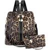 SONARIN Moda Borsa Zaino Donna,Impermeabile PU Zainetti con Pochette Antifurto Zaino Casual Borsa Scuola Zaino da Viaggio Borsa Mano Borsa Tracolla Convertibile(Leopardo Marrone)