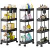 Shrivee Shirvee 3PCS Carrello con Ruote a 4 Ripiani Mobile Rotelle Salvaspazio Storage Rack Bagno Cucina per Portavivande Portafrutta (Nero)