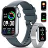 LIGE Smartwatch Uomo Donna(2 cinturini),Contapassi/Cardiofrequenzimetro/Sonno,Contapassi Assistente Vocale, 1.47" Fitness Tracker, IP68 Smart Watch Android iOS,Blu