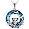 YAFEINI Collana con Ciondolo Animale in Argento Sterling 925, Cristallo, Panda/Volpe/Procione/Colibrì/Rana/Sirena (B)
