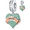 GLOWDAS Maggio Birthstone Charms si adatta Pandora Bracciale di compleanno, 925 Sterling Silver Pave Cuore Emerald Birth Stone Pendant Bead con nastro in oro rosa, regali per la mia prima festa della mamma