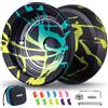 MAGICYOYO Yoyo V12 Professionale Finger Spin, Yo-Yo in Alluminio a Doppia Modalità 2 in 1, Non Responsivo/Reattivo, per Adulti e Bambini, Colore Nero Verde Ciano, Accessori Inclusi