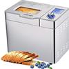 COOCHEER Macchina per il Pane con 19 Programmi Preimpostati in Acciaio Inox, 550W Macchina per Pane e Dolci, Capacità 500-1000g Argento