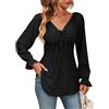 Atxnn Camicia Donna Elegante Blusa Donna Manica Lunga Backless Sexy V-Neck Top con Coulisse Regolabile Manica a Sbuffo Casual Pullover Maglia Jacquard Tunica Camicetta T-Shirt a Tinta Unita