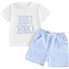 XIXIMAON Baby Boy Corrispondenza Fratello Abiti Lil Bro Ricamo Manica Corta T-shirt Grande Fratello Plaid Shorts 2pcs Neonato Estate Fratello Vestiti Set, Blu, 12-18 Months
