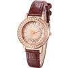 JewelryWe Orologi da donna in pelle diamante: strass glitter analogico al quarzo orologio da polso donne ragazze cinturino in pelle orologio con quadrante arcobaleno colorato grandi numeri arabi,