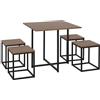 HOMCOM Set 5 Pezzi Tavolo Sala da Pranzo con 4 Sgabelli in Stile Industriale per Cucina, Set Mobili Salvaspazio per Casa o Ristorante in Legno e Metallo, Nero e Color Legno