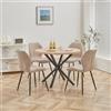 DEYARNA HOME Tavolo da Pranzo Moderno di Metà Secolo con 4 Sedie in Tessuto di Lino - Design Elegante con Gambe in Metallo Massiccio, Ideale per la Cucina e la Sala da Pranzo (Legno Chiaro+Marrone)
