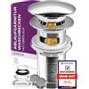 M. ROSENFELD HOME Piletta Click Clack per Lavabo del Bagno con Troppopieno - Incl. 2 Rompigetti del Rubinetto - Universale Scarico G1-1/4 Pollici - Tappo Lavandino del Bagno Cromato in Acciaio Inox