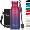 Milu - Thermo in acciaio inox da 350/500/750/1000ml/1,5L borraccia termica, a prova di perdite, a doppia parete, adatta per bevande gassate, con spazzola per la pulizia (Blu Bacca, 350ml)