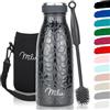 Milu - Thermo in acciaio inox da 350/500/750/1000ml/1,5L borraccia termica, a prova di perdite, a doppia parete, adatta per bevande gassate, con spazzola per la pulizia (Black Leopard, 350ml)