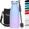 Milu - Thermo in acciaio inox da 350/500/750/1000ml/1,5L borraccia termica, a prova di perdite, a doppia parete, adatta per bevande gassate, con spazzola per la pulizia (Viola Blu, 350ml)