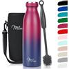 Milu - Thermo in acciaio inox da 350/500/750/1000ml/1,5L borraccia termica, a prova di perdite, a doppia parete, adatta per bevande gassate, con spazzola per la pulizia (Blu Bacca, 500ml)