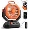 VTHW Ventilatore da Campeggio con Lanterna a LED, 20000 mAh Ventilatore da Tavolo con Telecomando e Gancio, Rotazione di 270°, Velocità Continua, Modalità Timer, per Tenda da Interno ed Esterno（Arancia）