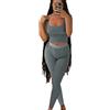 AYWA - Abbigliamento casual per l'allenamento, completo da donna in due pezzi, canotta a coste, leggings a vita alta, abbigliamento sportivo, Blu e grigio., Large