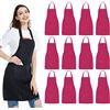 NOBONDO, Confezione da 12 grembiuli da cucina con pettorina, unisex, colore rosa, con 2 ampie tasche, lavabili in lavatrice, per cucina, artigianato, barbecue, pittura