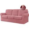 BXFUL Copridivano Elasticizzato con Schienali Separati E Cuscini Seduta, Copridivano Antiscivolo con Fascia Elastica, Proteggi Mobili Jacquard (3 Posti,Rosa)