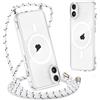 Yoedge Magnetica Trasparente Cover per iPhone 16 Plus con Cordino 6,7, [Compatibile con MagSafe] Custodia con Collana Sottile Morbida Silicone TPU Antiurto Bumper Protettivo Case con Magneti, Bianco