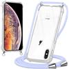 Oelrstfe Cover con Cordino per iPhone XS Max, Trasparente Silicone Custodia con Regolabile Collana Laccio Tracolla, Antigraffio Proteggere Case Corda per iPhone XS Max, Viola
